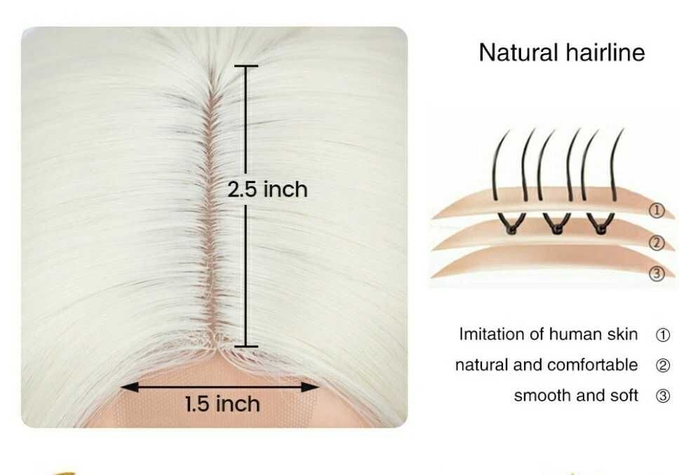 Платинено руса синтетична перука - 75 см, права, с дантела 13×4×1