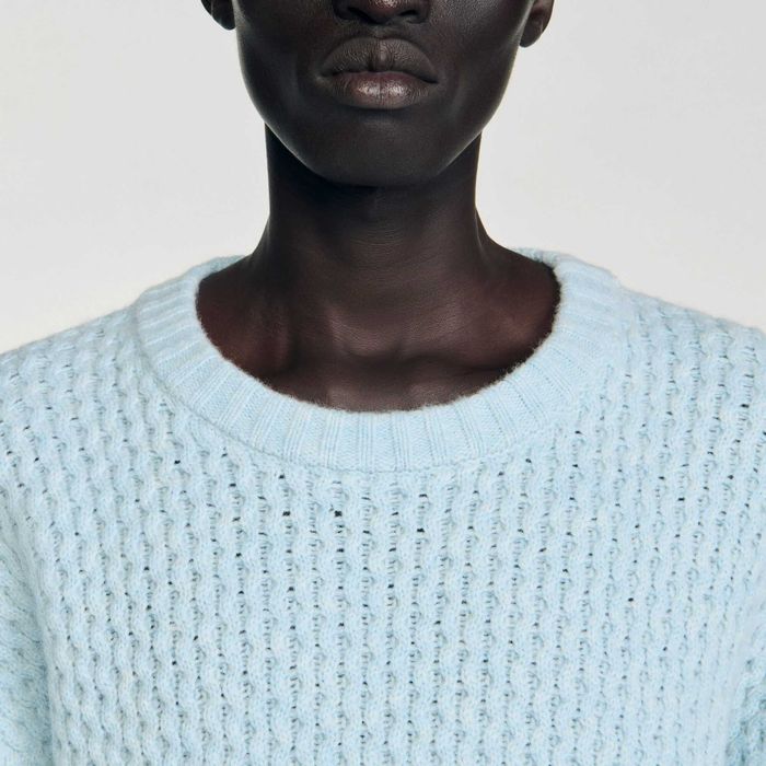 Sandro, Pulover din lână cu cusături fagure, Albastru, M