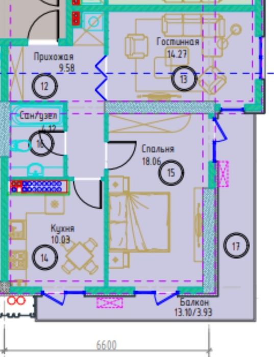 ЖК "Triumph Residence "  59 м2