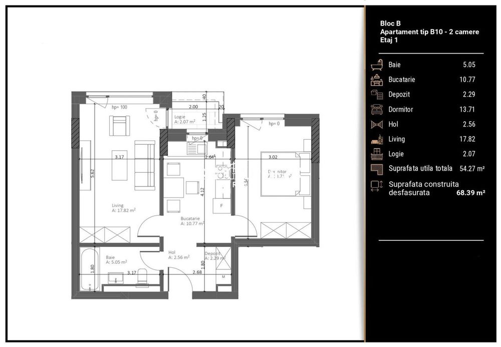 Apartment Premium | Zona Răcădău | 54 MP