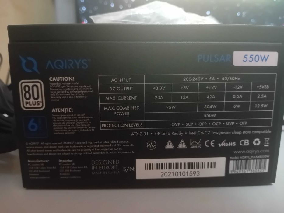 Sursă de la AQIRYS (pulsar) cu putere de 550W