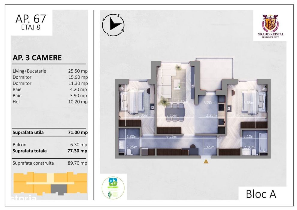 Vanzare apartament 3 camere cu vedere panoramica, rond Metro-Berceni