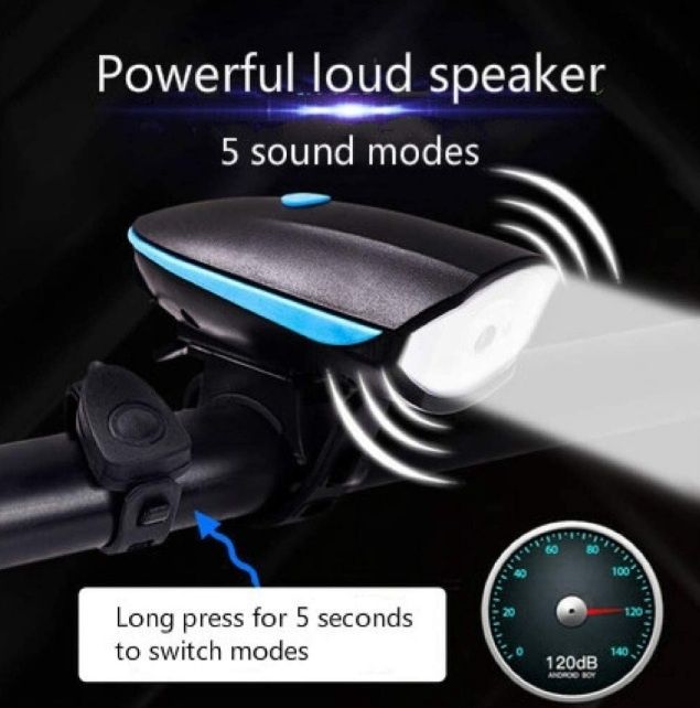 Far lanterna LED 250 lm 2 în 1 sonerie Usb120 db ghidon bicicleta trotineta cursiera mtb 1200 mAh