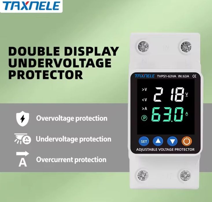 Releu Protecție Tensiune și Amperaj 1-63A Smart, Afișaj Digital, Nou