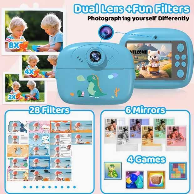 Aparat Foto Copii cu printare instanta. blue/pink Nou ambalat!