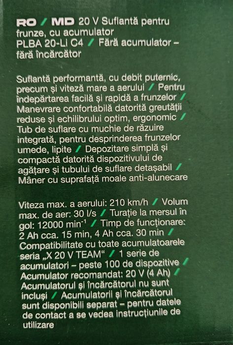 Suflanta frunze parkside 20v