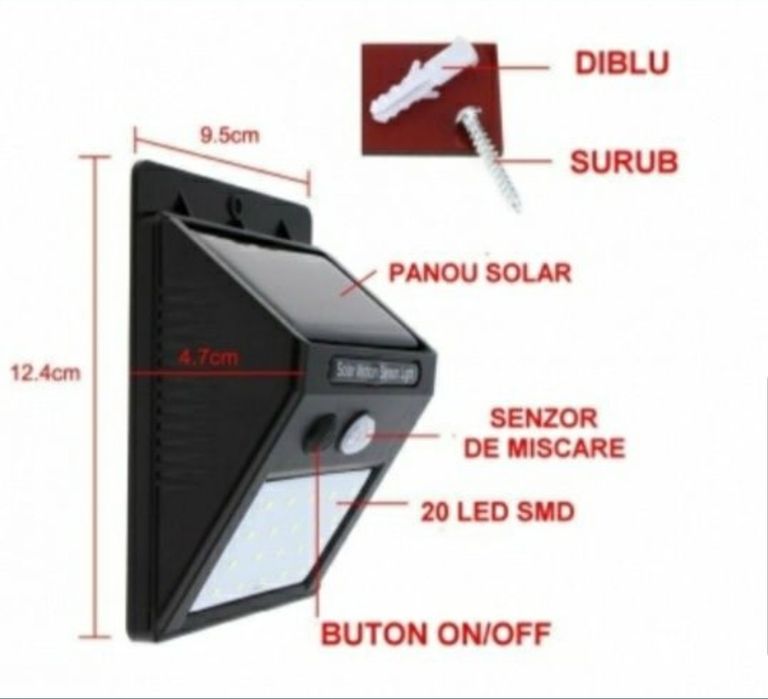 Lampa cu LED incarcare solara si senzor de miscare 30 LED