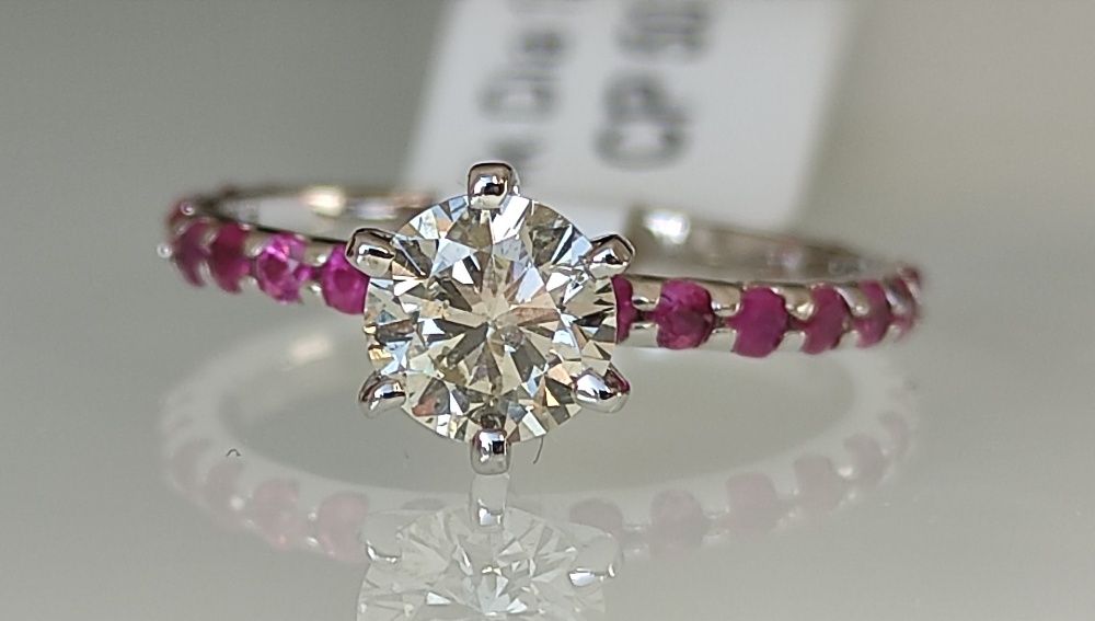 Inel 14k diamante naturale si safire 1.31ct