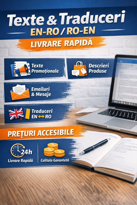 Scriu texte promotionale, descrieri produse si traduceri EN-RO/ RO-EN