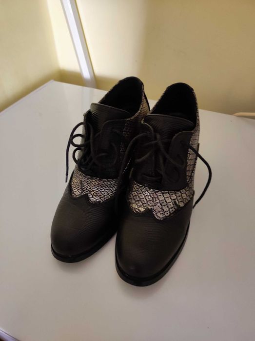 Pantofi piele dama cu toc lat