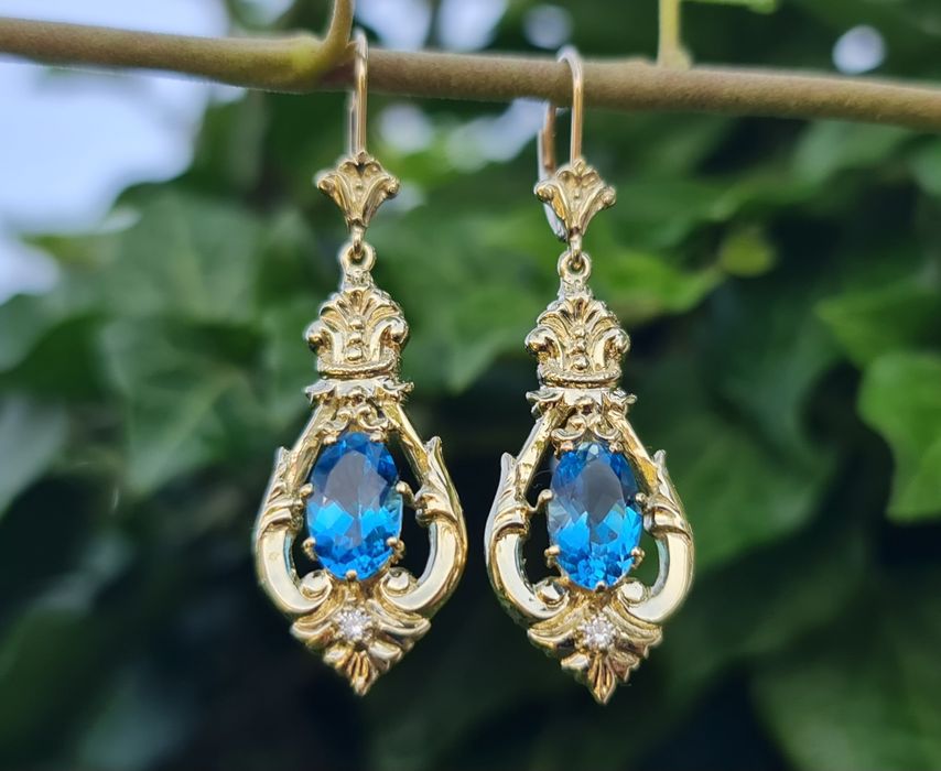 Cercei aur galben 14k topaz și diamante naturale