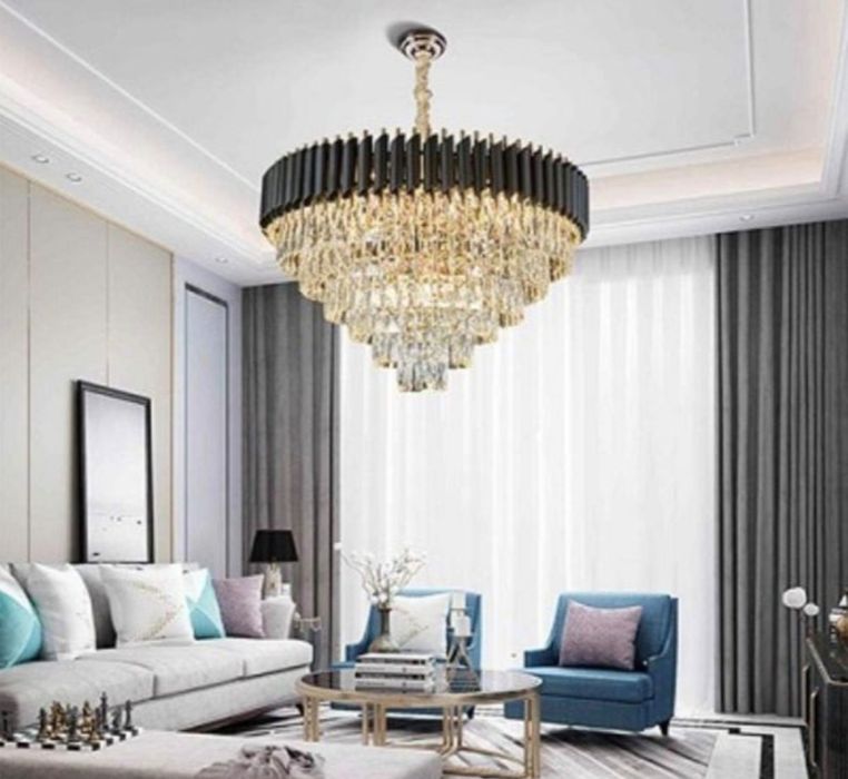 Candelabru din Cristal Negru și Auriu - Rotund 80 cm