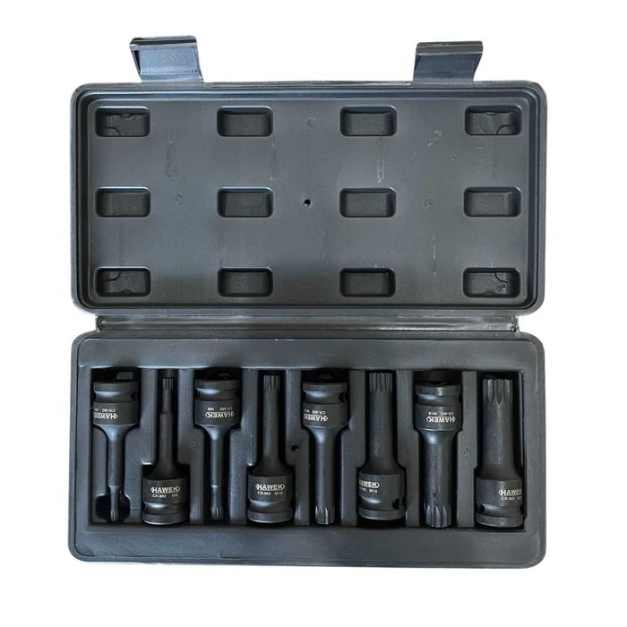 Професионален комплект ударни SPLINE битове HAWEK HW2052 8 части, 1/2"