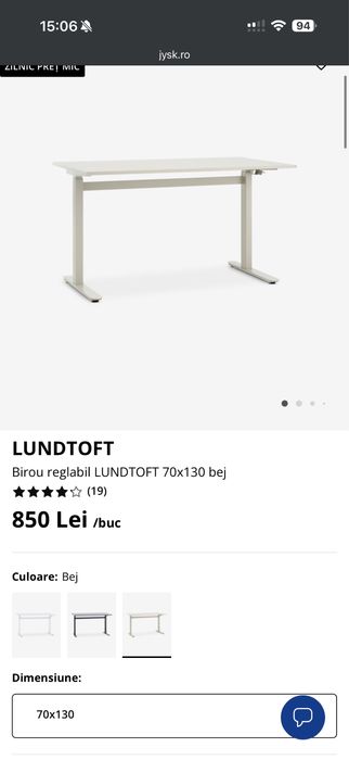 Birou reglabil LUNDTOFT 70x130 bej