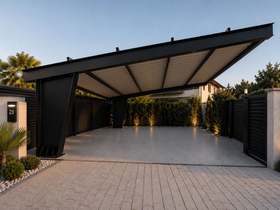 Carport auto structura metalica 6000x5200 acoperis panou sandwich