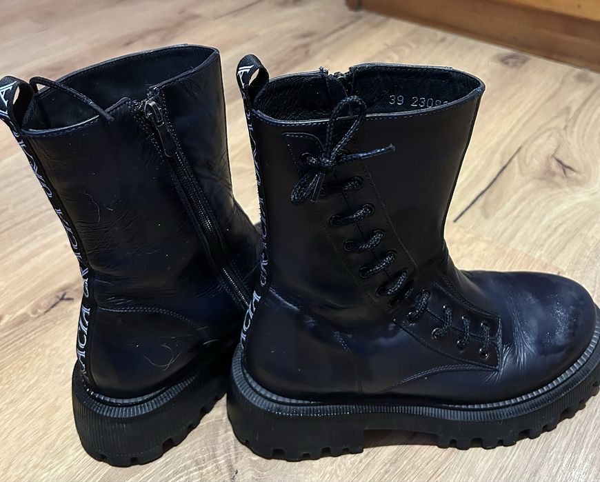 Сини ботуши от естествена кожа с дебела подметка