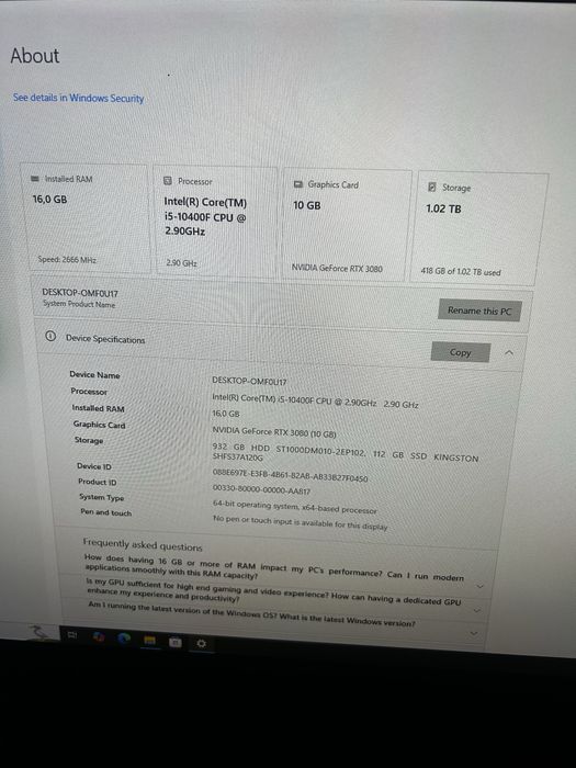 Геймърски компютър | i5-10400F | RTX 3080 10GB | 16GB RAM | SSD + HDD