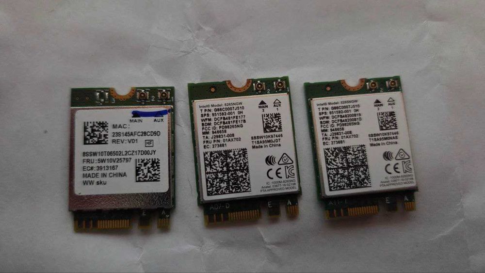 Wi-Fi модули, Realtek RTL8852AE и два Intel Dual Band Wireless-AC 8265