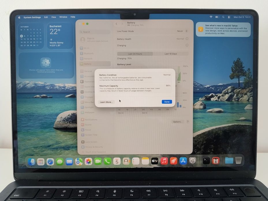 MacBook Air M2 2022, 8GB/256GB, baterie 98%, camera nefunctionala