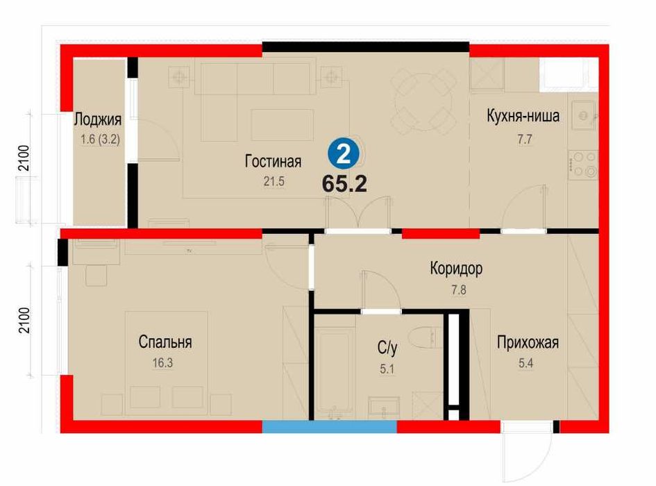 Метро Янгиабад!  2-комн квартира 65.2 м² с Перв взносом от 8,5 тыс у.е