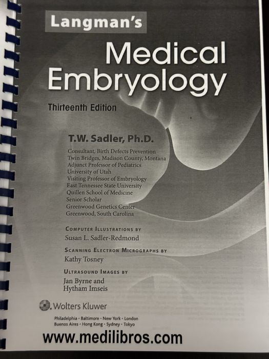 Langman's Medical Embryology 13th Ed - Printed Copy (B&W)