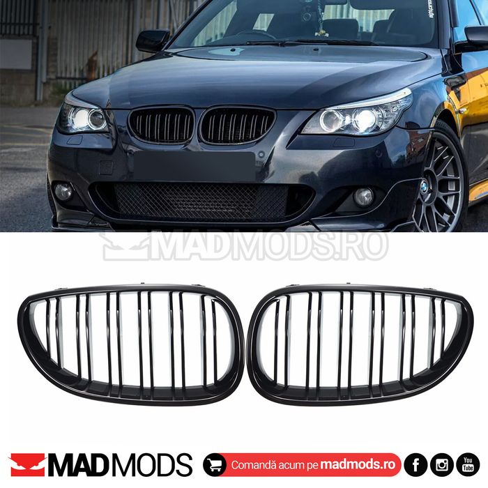 Set grile duble M BMW Seria 5 E60 E61 M5 2003-2010, Negru Lucios