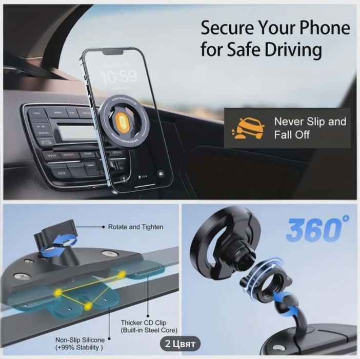 Магнитна стойка за телефон и таблет за кола (MagSafe).