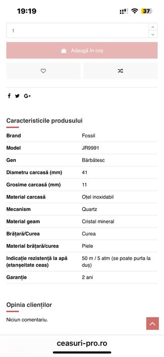 Ocazie!  Vand ceas Fossil JR-9991
