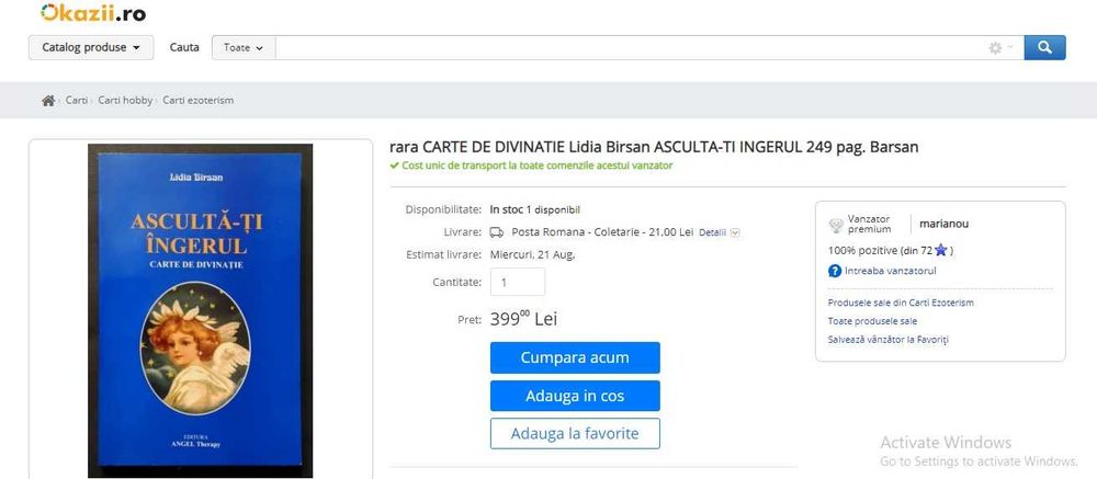 RARA,Asculta-ti ingerul Carte de divinatie,oracol ghicit, Lidia Birsan