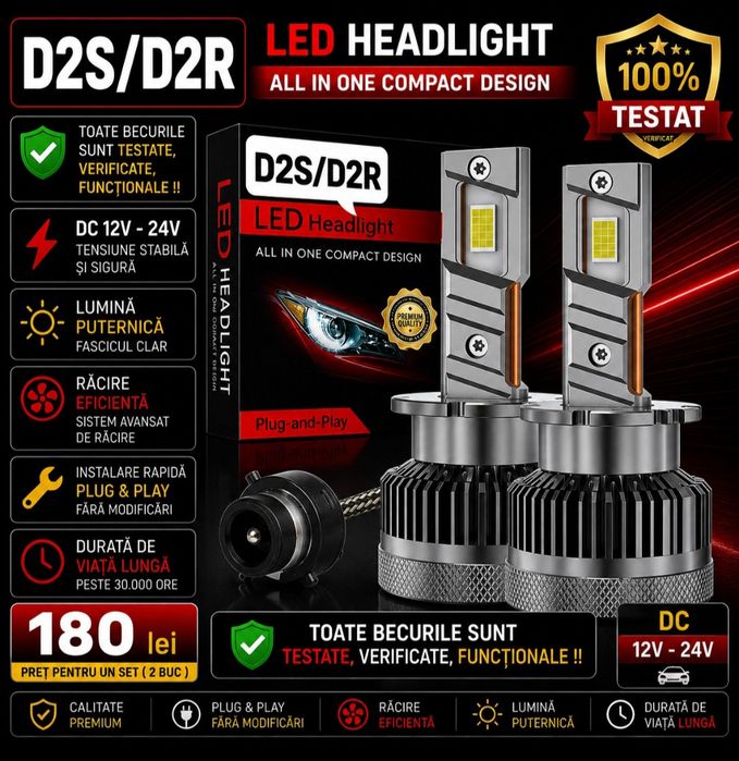 Becuri LED D2S D2R  Canbus  12V-24V  60000LM set 2buc