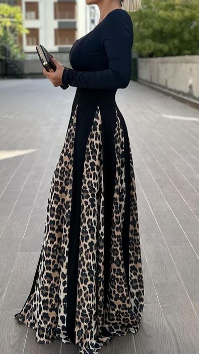 Платье макси чёрное/леопард