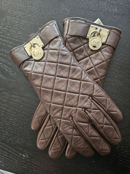 Кожени ръкавици Michael Kors кафеви