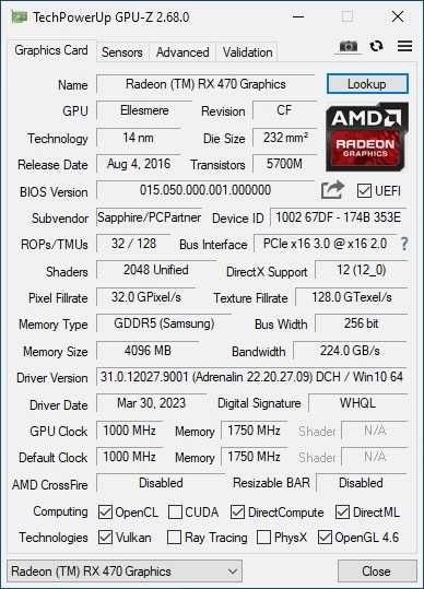 Placa video Sapphire RX470 Nitro 4gb ddr5/256bits DX12