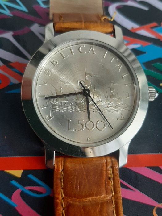 Ceas Nou Vintage SIX-SIX Coinwatch 500 Lire Italia – Ediție Limitată Anii '90, Argint/Paladiu, Mecanism Elvețian ISA, Full Box