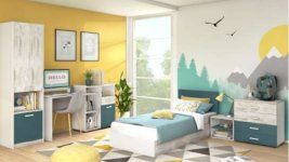 Комплект обзавеждане за детска стая  - бял + дъб антик + петрол
 Su