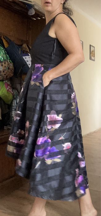 Rochie asimetrica negru, floral M