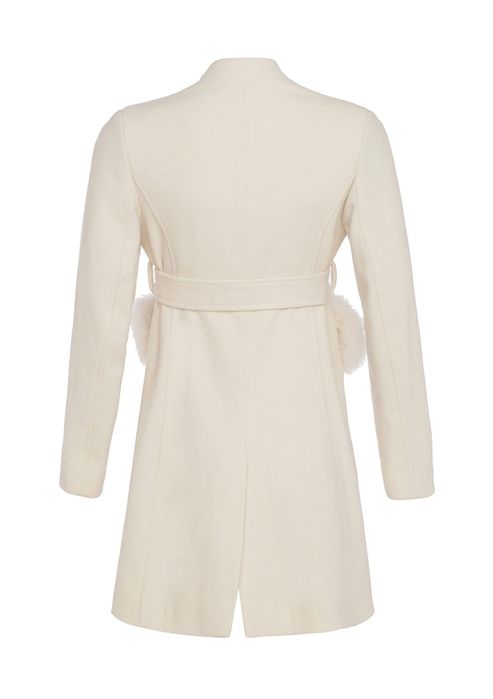 Дамско бяло палто с колан и естествен косъм Collection Ka Bo