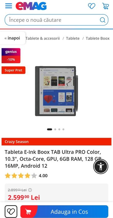 Tableta E-Ink Boox TAB Ultra PRO Color, 10.3", 6GB RAM, 128GB, INTACTA