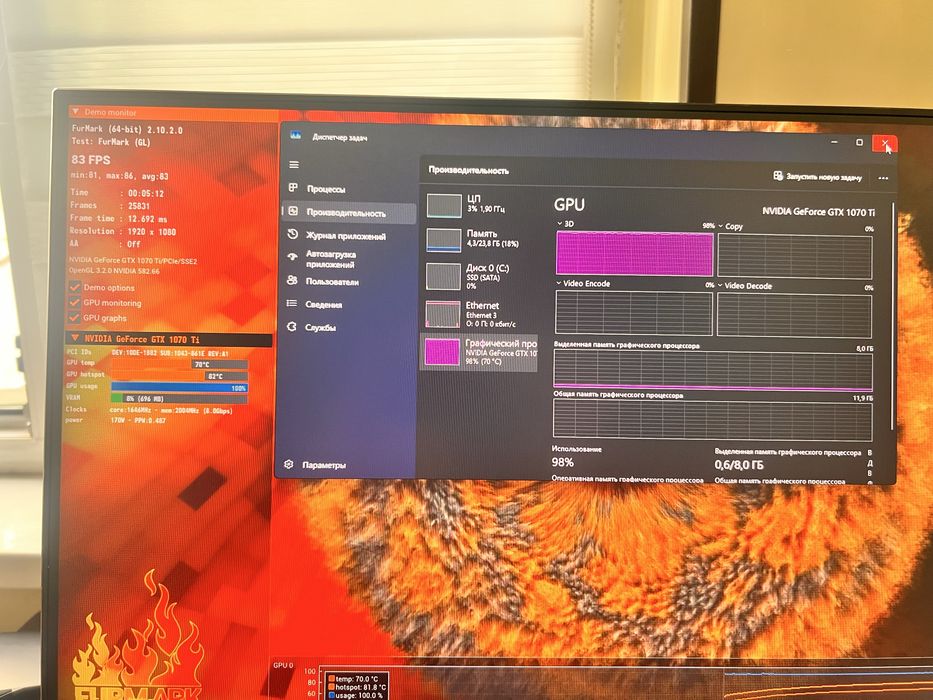 GTX 1070ti 8gb DDR5 holati ideal