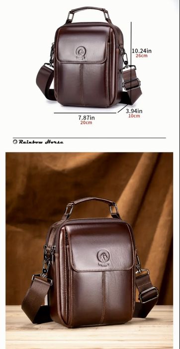 Мъжка бутикова кожена чанта с капаче /Кафява, дизайнерска естест. кожа