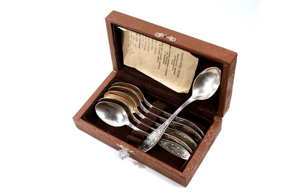 Подарок, подарочный комплект чайных ложек из мельхиора