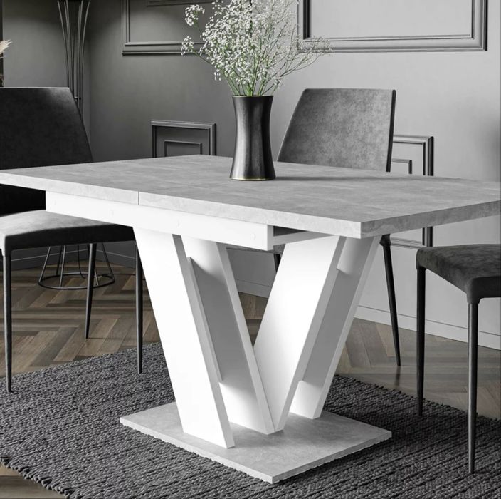 Бяла разтегателна маса за хранене гланцирана