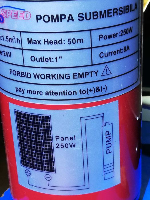 Pompa apa submersibila solara 24v/250w cablu alimentare 15m+charge con