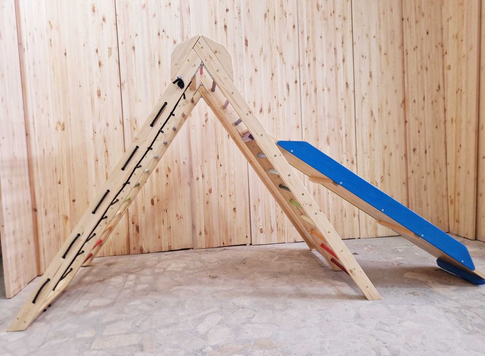 Ansamblu de catarare dublu cu tobogan de 170 cm