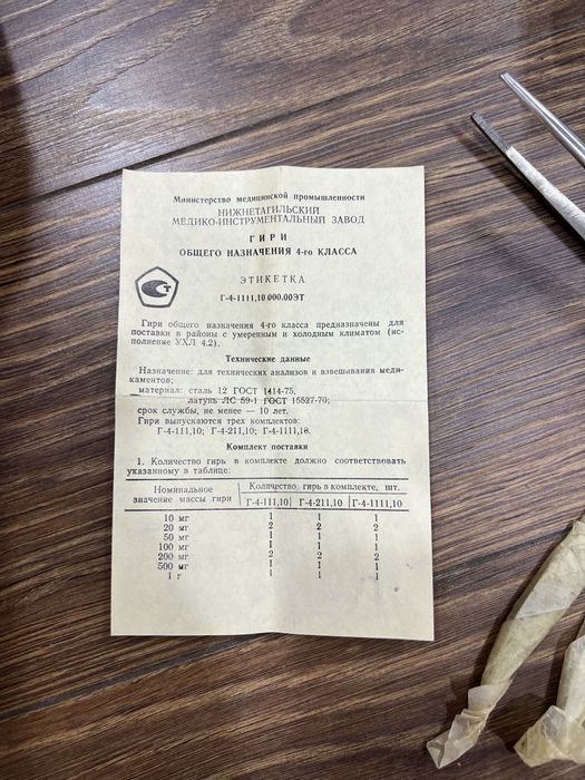 Набор гирь общего назначения 4 того класса