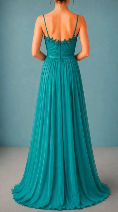 Rochie elegantă La Femme , culoare Peacock(reflexii de verde smarald și albastru, M/38, nouă cu etichetă