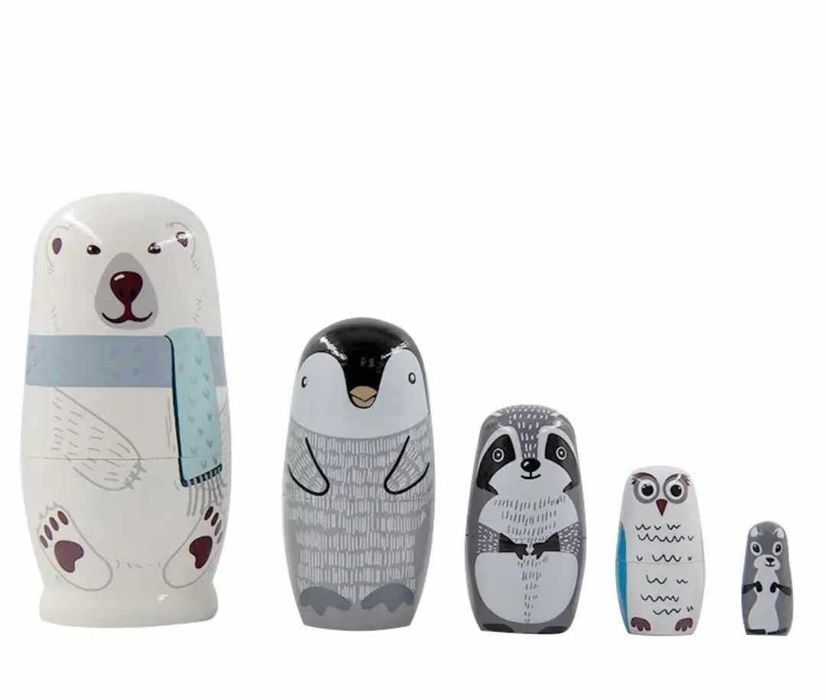 Монтесори Дървена матрьошка с фигурки на животни 5 модела