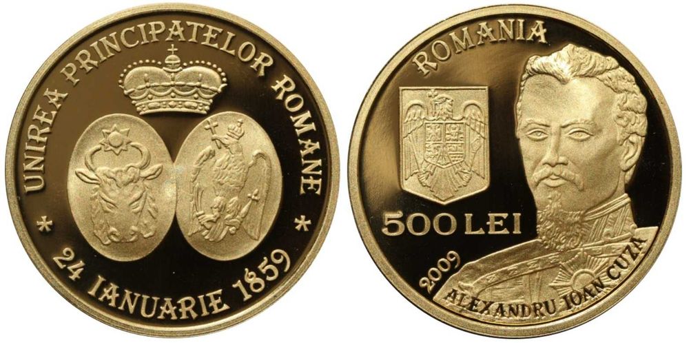 Moneda aur BNR 500 lei, Unirea Principatelor, gradata NGC PF 69