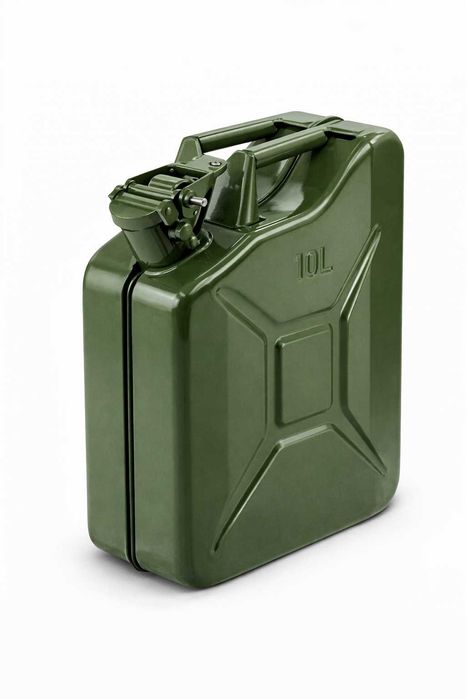 Canistra metalica combustibil 10L verde rezistenta benzina motorina