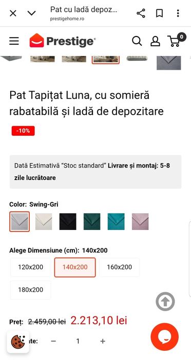 Pat tapițat modern cu lada pentru depozitare +saltea ortopedica nouă
